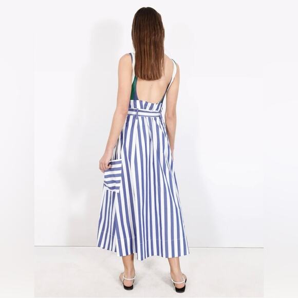 WHIT A-Line Tie Belt Pockets Midi Skirt Architectural Artsy Preppy Stripe Size 4 - Picture 3 of 15